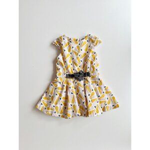 Girl's OKAIDI Yellow Grey Abstract Heart Print Cotton Fit & Flare Dress, Size 4
